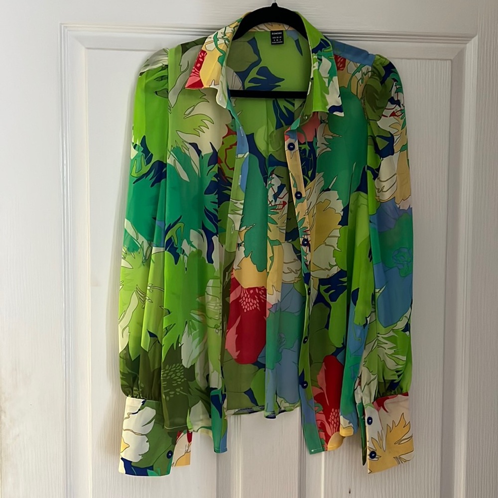 Floral semi sheer button up